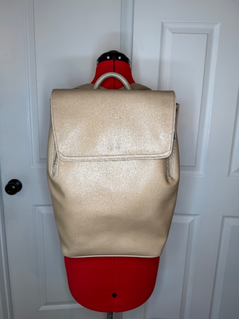 Matt & Nat FABI Vegan Backpack Tan Beige Magnetic Flap Adjustable Straps